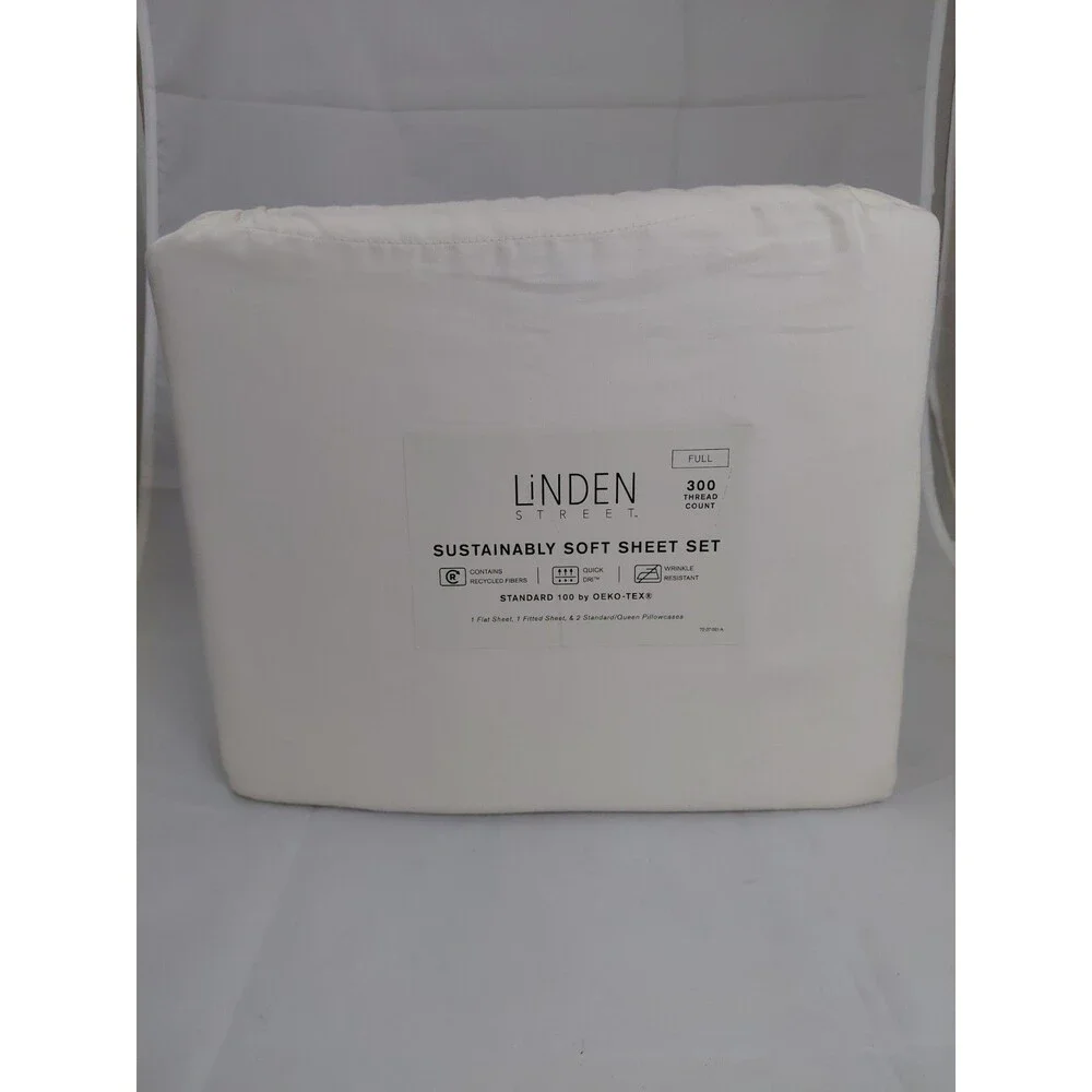 Linden Street Full Size Sheet Set White Egret Soft 300 TC 4pc